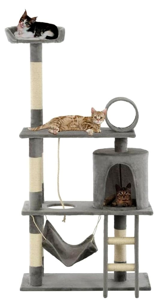Katzenbaum mit Sisal-Kratzsäulen, Katzenmöbel, Kratztonne für Katzen, Aktivitätskratzbäume, Katzen Zubehör, 140 cm Grau