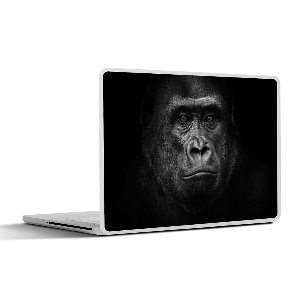 MuchoWow Laptop Aufkleber Sticker Cover Gorilla - Schwarz - Weiß - Tiere - Porträt 25x18 cm - Laptop-Deko