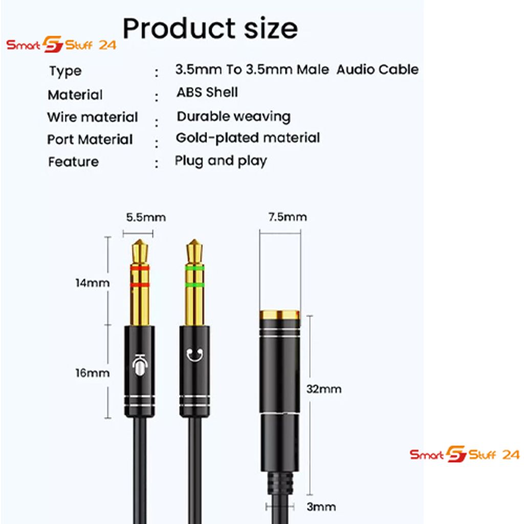 SSF24 Splitter Audio Kabel Y Adapter Headset 3.5mm Klinke Produktbild 2