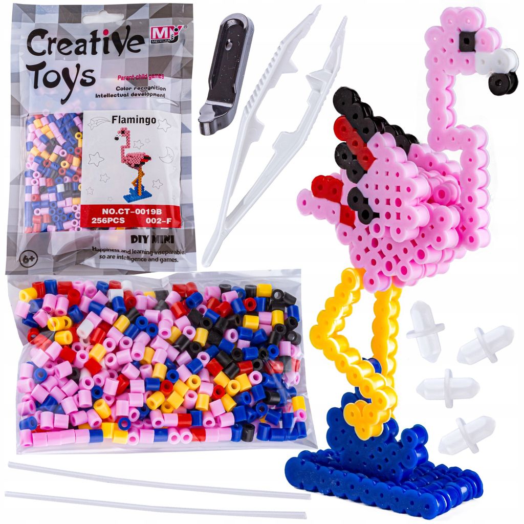 Bügelperlen 3D Flamingo – Kreatives Bastelset mit 256 Perlen, DIY Steckperlen für Kinder ab 6 Jahren