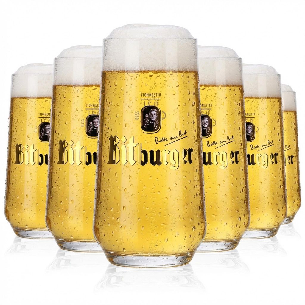 6x Bitburger Bier Glas Gläser 0,2l Bit-Becher Bauchform Ritzenhoff