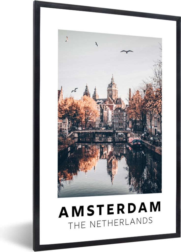 MuchoWow Gerahmtes Poster Amsterdam - Niederlande - Architektur - Wasser 60x90 cm - Poster mit Schwarzem Bilderrahmen Wandposter Rahmen Foto Bild...