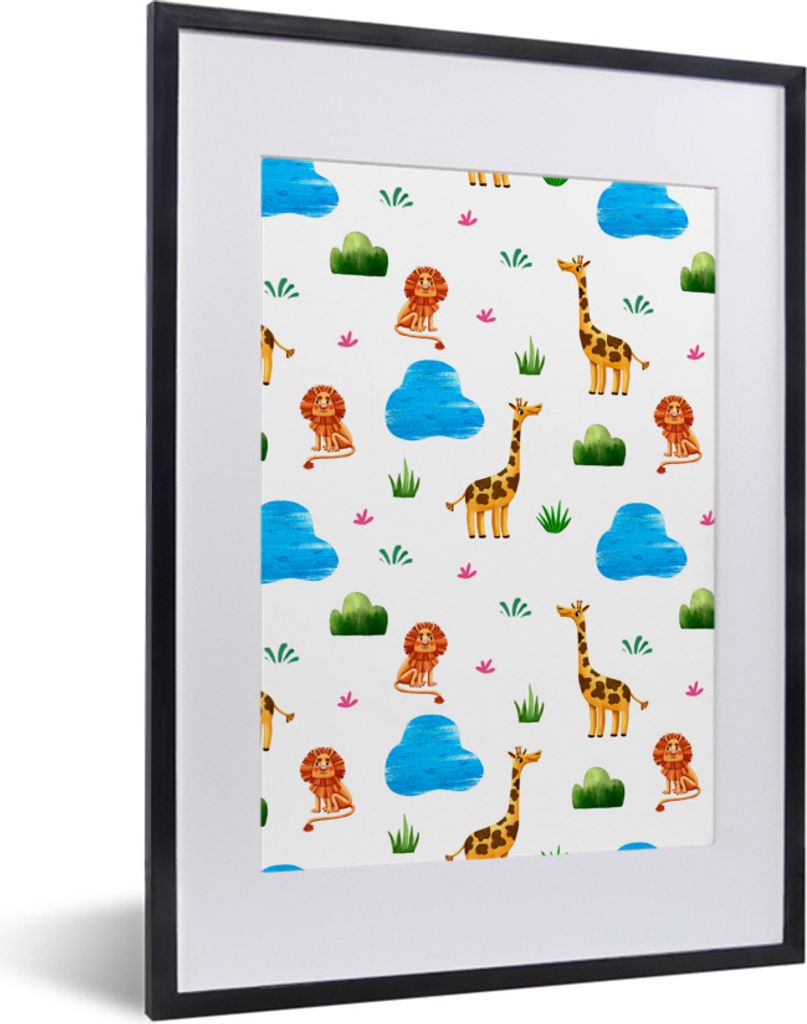 MuchoWow® Gerahmtes Poster Löwe - Giraffe - Tiere - Vorlage Produktbild 