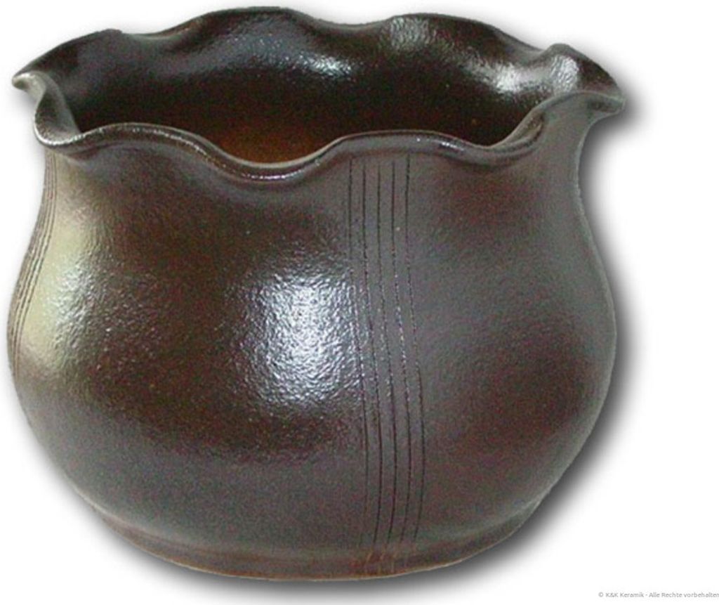 KERAZO Blumentopf Pflanzkübel Nebelhorn mit geformten Rand aus Keramik 37x29 cm frostfest, standfest, Farbe: braun