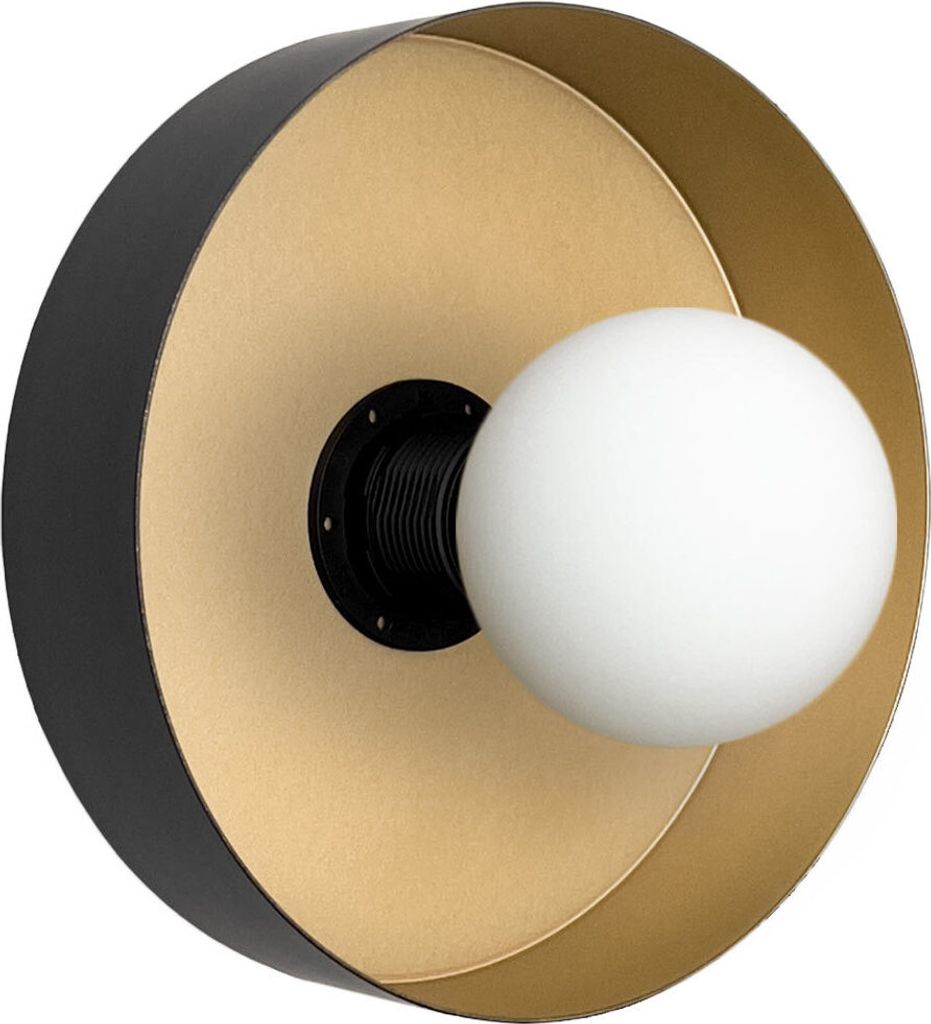 Wandlampe Echt-Messing Gusseisen D: 20 cm B: cm in Schwarz matt Gold E27 rund Retro Wandleuchte