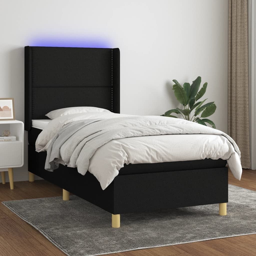 Maison Exclusive - Boxspringbett mit Matratze & LED Schwarz 100x200 cm Stoff
