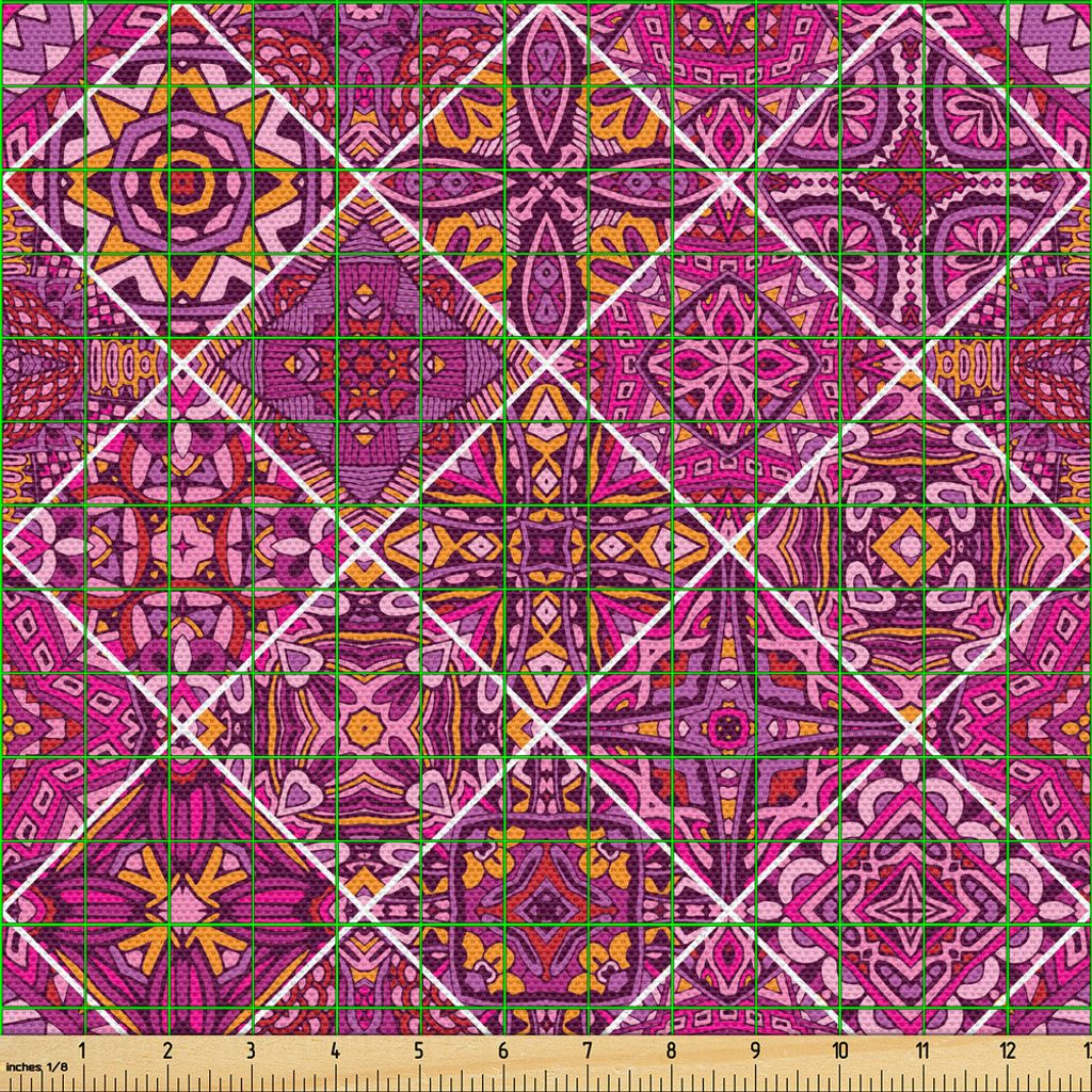 ABAKUHAUS marokkanisch Gewebe als Meterware, Kunst in alten Zeiten kariertes Muster mit abstrakten rosa Motiven, 5 M (148 x 500 cm), Magenta Lila M...