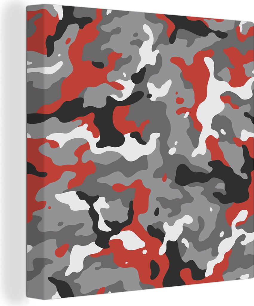 MuchoWow - Leinwandbilder - Camouflage-Muster mit roten Akzenten, Wandbild, Wanddeko Bilder Wohnzimmer, 20x20 cm
