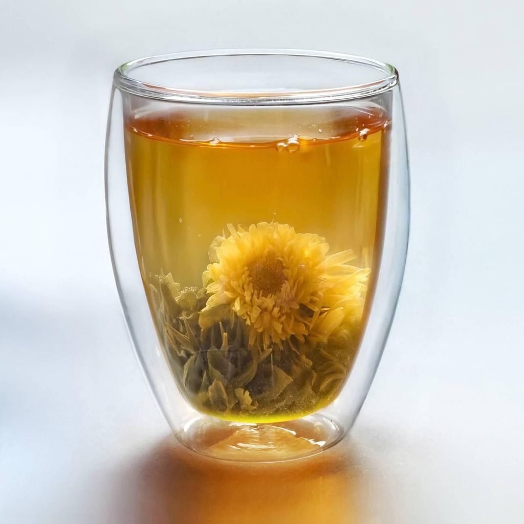 Creano Doppelwandiges Thermoglas "hoch" XXL, Extra Großes Hitzebeständiges Kaffeeglas / Teeglas | 400ml inkl. einer Teeblume