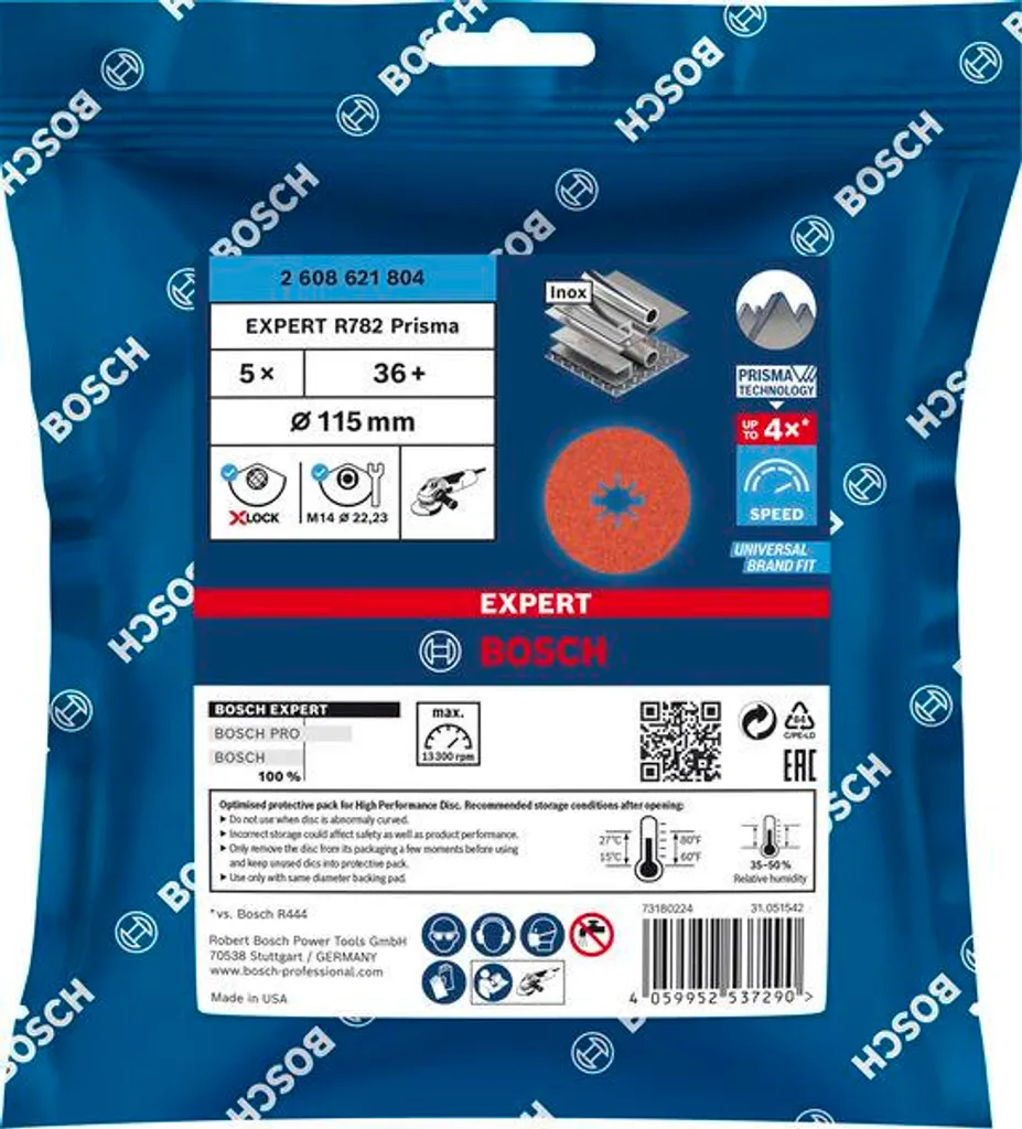 Disco Fibra Bosch Expert R782 Prisma Ceramic 115 mm X-LOCK G36