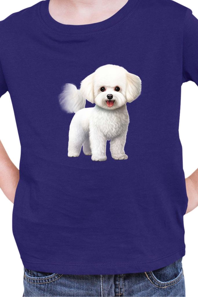 Kinder T-Shirt Dogs Breeds Bichon Frise Dog Breed 005, 7-8 Jahr - 128 / Dunkelblau