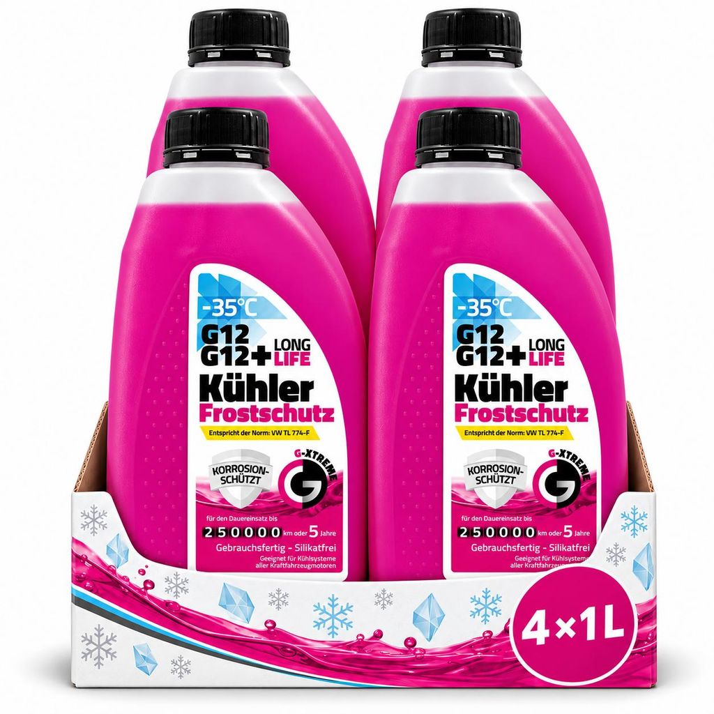 4 x 1 litr płynu chłodniczego G12, G12+, 4 litry płynu Zdjęcie produktu  Obraz wygenerowany przez AI