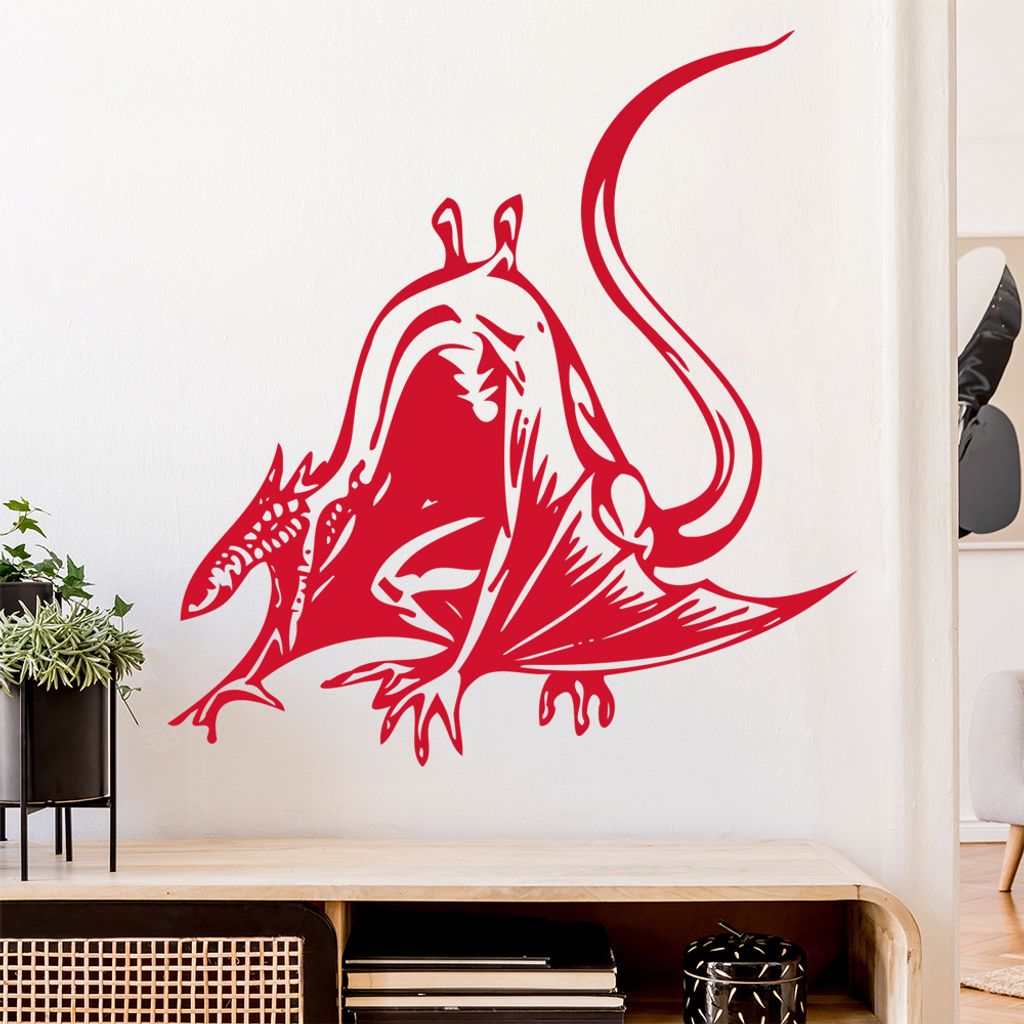 Drachen Angriff Wandtattoo in 6 Größen - Wandaufkleber Wall Sticker - Dekoration, Küche, Wohnzimmer, Schlafzimmer, Badezimmer