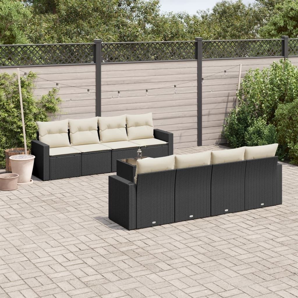 Maison Exclusive - 9-tlg. Garten-Sofagarnitur mit Kissen Schwarz Poly Rattan