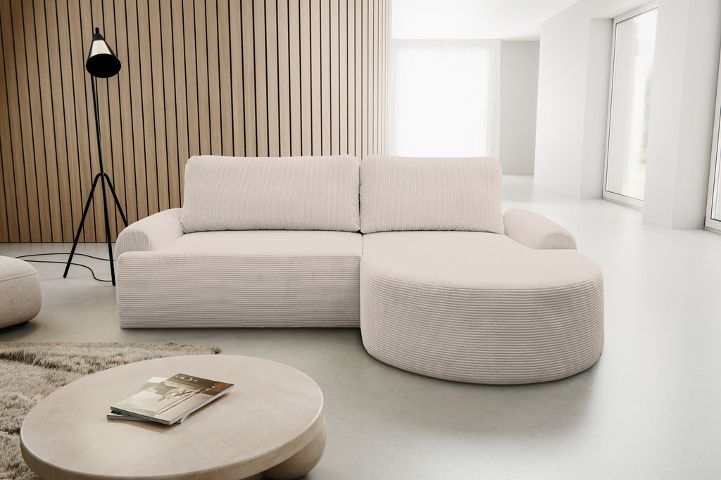 VENASI DREAM Rechts Ecksofa CORD mit Schlaffunktion und Bettkasten Eckcouch Sofa L Form Schlafsofa BEIGE