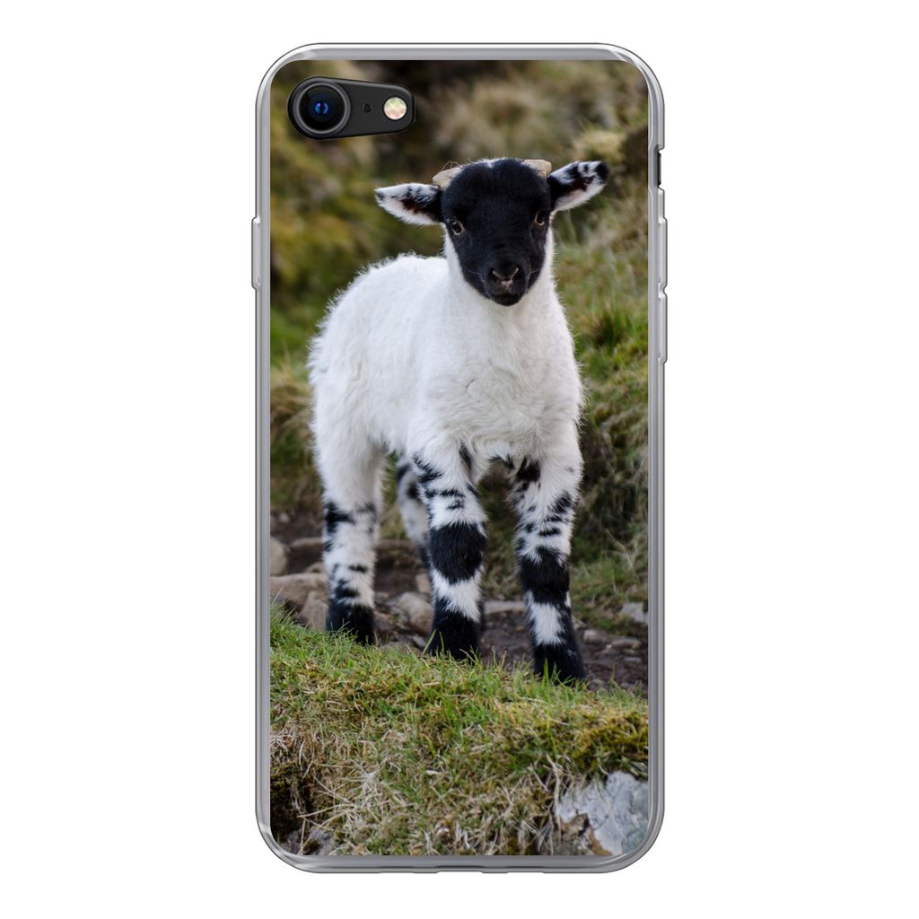 MuchoWow Handyhülle Schutzhülle Hülle für iPhone SE 2022 Lamm - Schwarz - Weiß - Tupfen Silikon Softcase Handy Hülle - Schutzhülle
