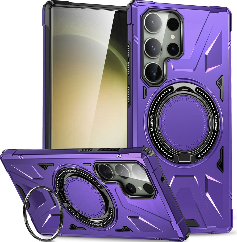 Hülle für Samsung Galaxy S23 Ultra Kompatibel mit MagSafe, Dual Layer Robuste Schutzhülle, Magnetischer Ringständer Lila