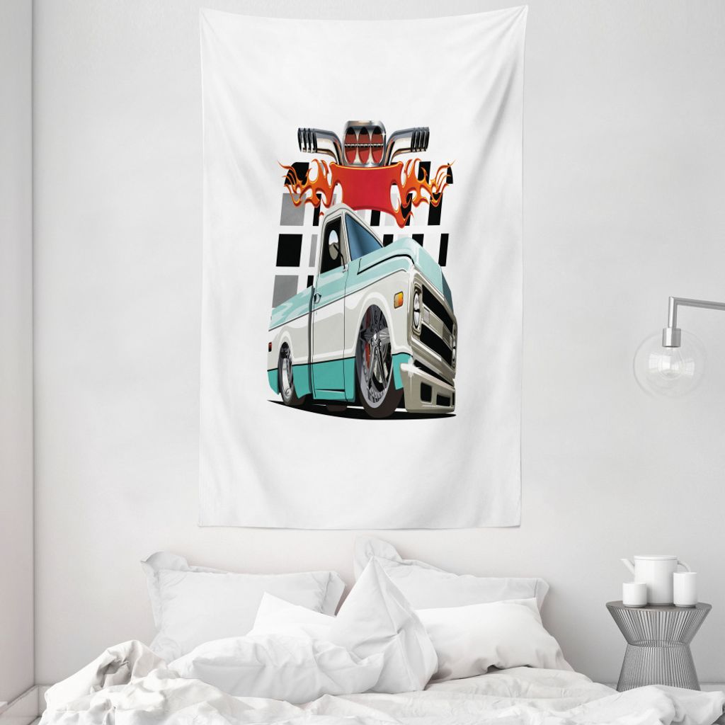 ABAKUHAUS LKW Wandteppich und Tagesdecke, Lowrider Pickup Fahrzeug aus Weiches Mikrofaser Stoff Waschbar ohne Verblassen Digitaldruck, 140 x 230 cm...