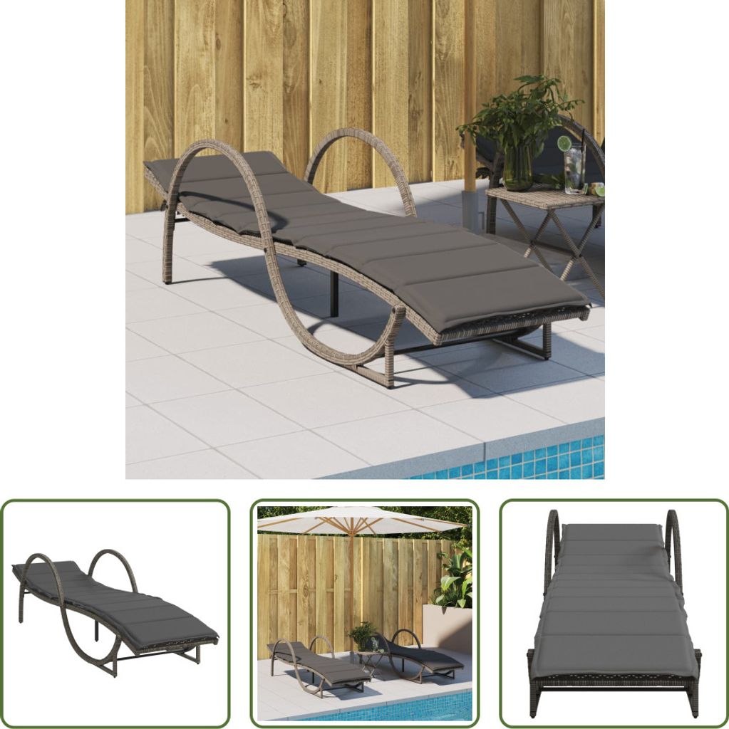The Living Store Sonnenliege mit Auflage Grau 60x199x42 cm Poly Rattan
