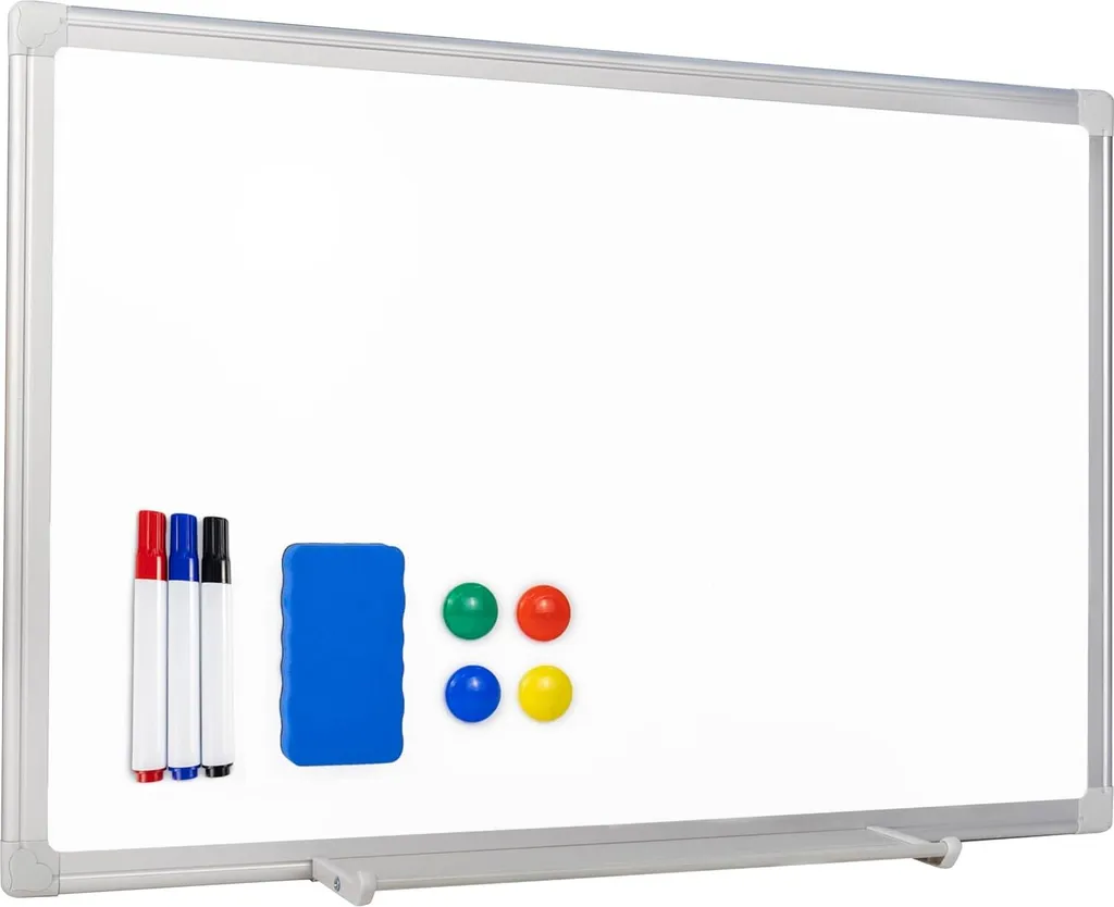 Tableau blanc magnétique 40x60 cm avec kit accessoires et cadre aluminium