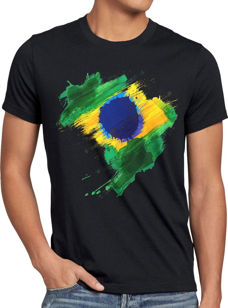 BaumwolleCloud Flagge Brasilien Herren T-Shirt Fußball Sport Brazil WM EM Fahne