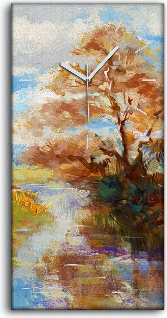 Wandbild Leinwand Bilder mit Uhr 30x60 Malerei Bäume Fluss Produktbild 