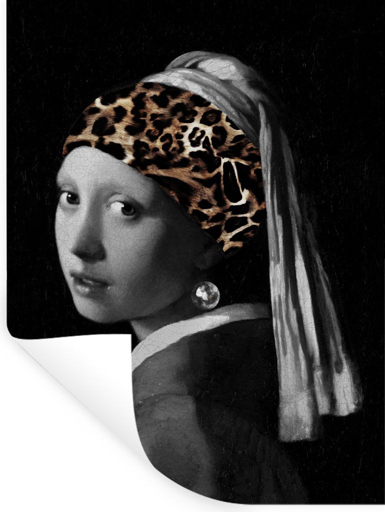 MuchoWow Wandtattoo Wandsticker Wandaufkleber Girl with a Pearl Earring - Stirnband - Panther 60x80 cm Selbstklebend und Repositionierbar - Repos...