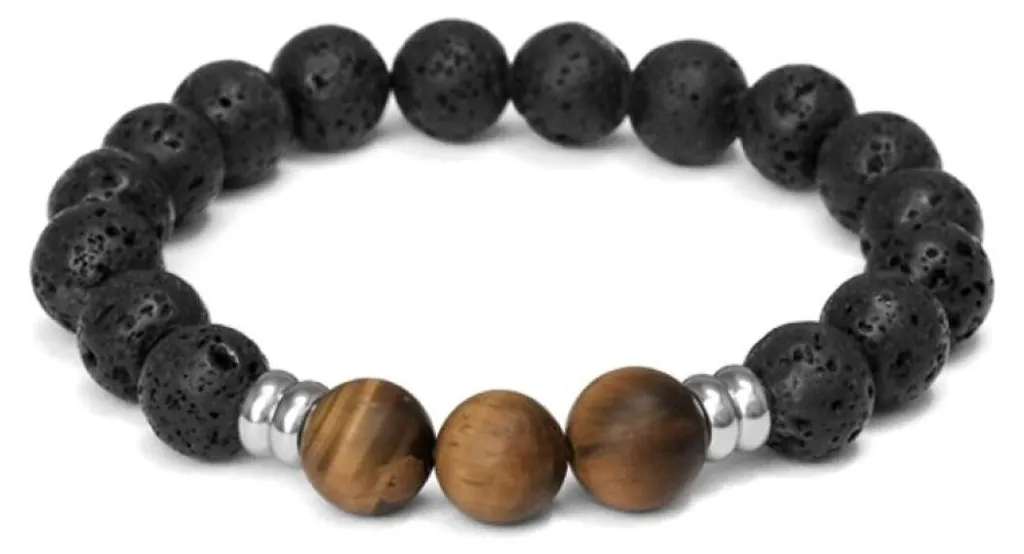 Bracelet œil de tigre et pierre de lave MINK160/20 élastique de 20cm