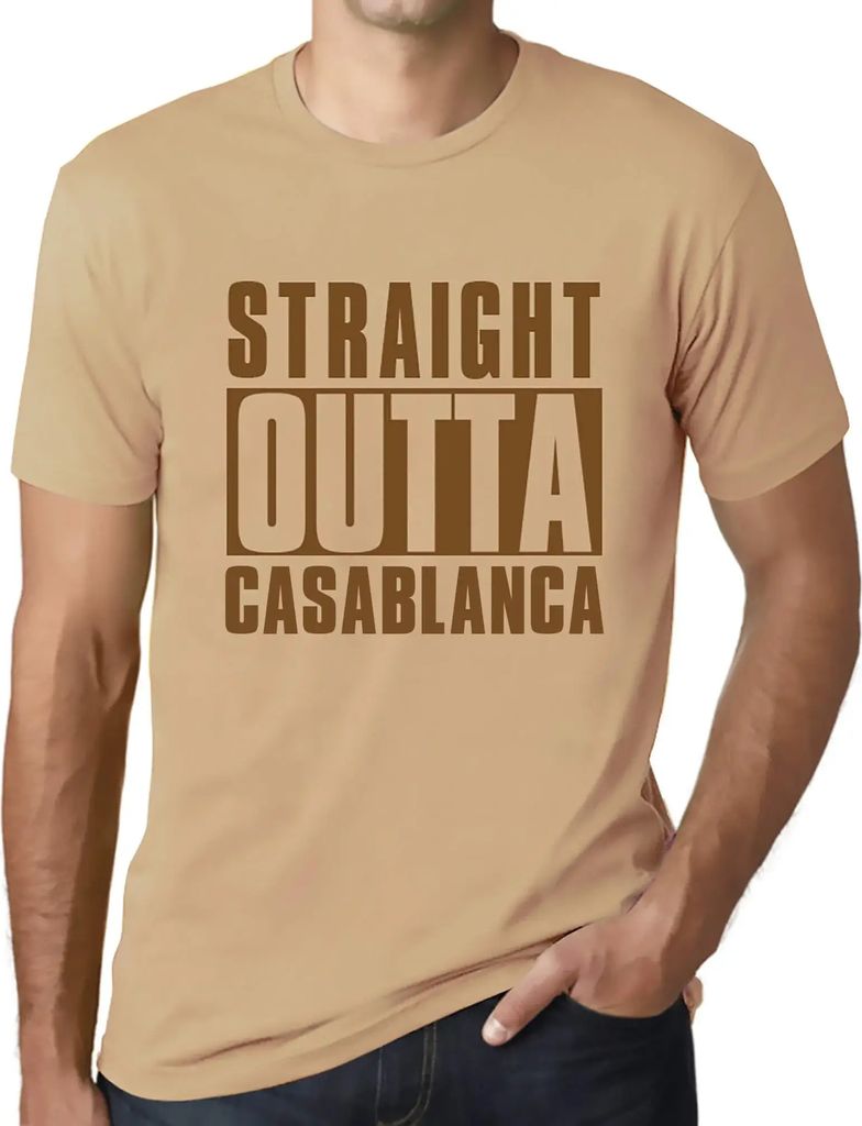 Herren Grafik T-Shirt Straight Outta Casablanca Öko-Verantwortlich Vintage Jahrgang Kurzarm Lustige Druck Geburtstag Geschenk Mann