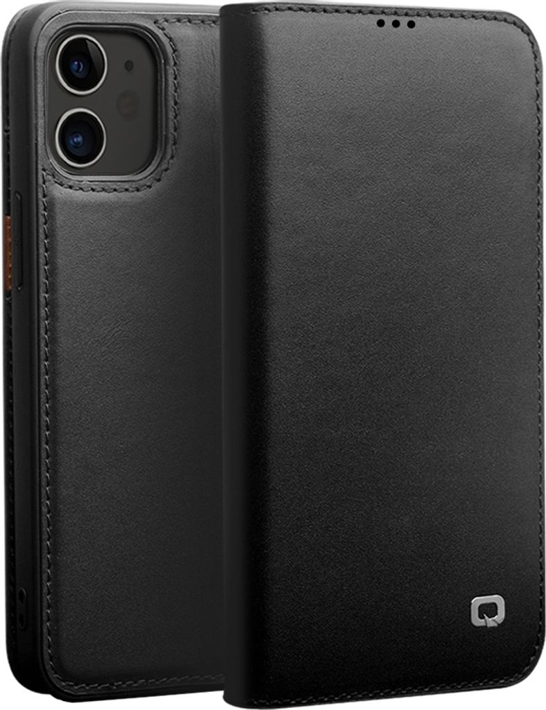 Bookcover Tasche für Apple iPhone 12 Pro Schwarz Kunstleder Flip Case Hülle Etui