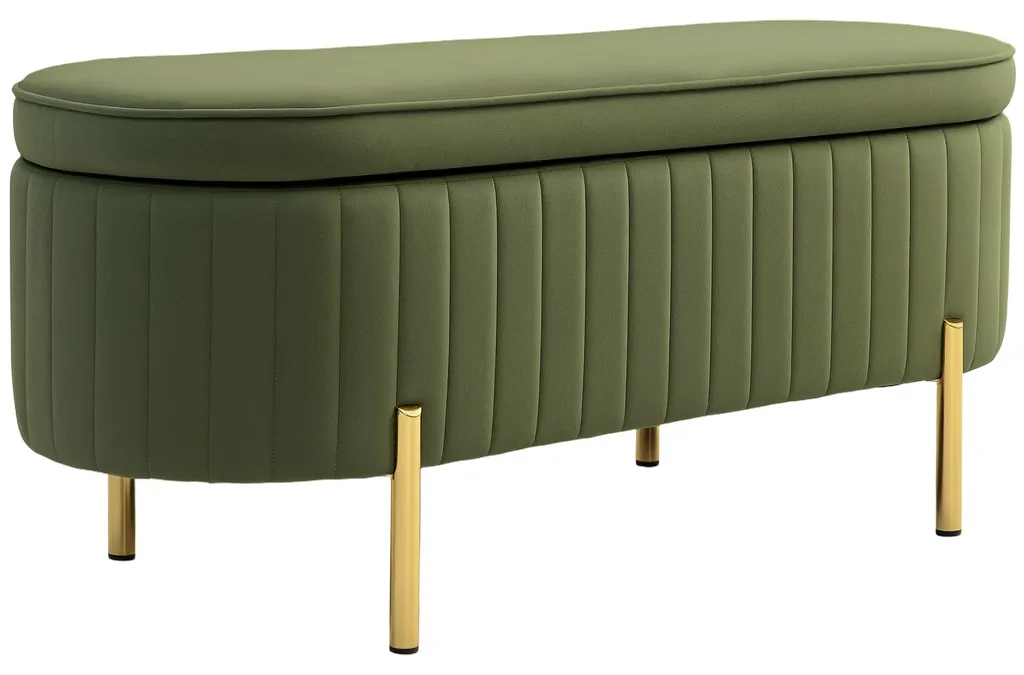 Banc de rangement bout de lit velours vert foncé 108 cm avec coffre 72L