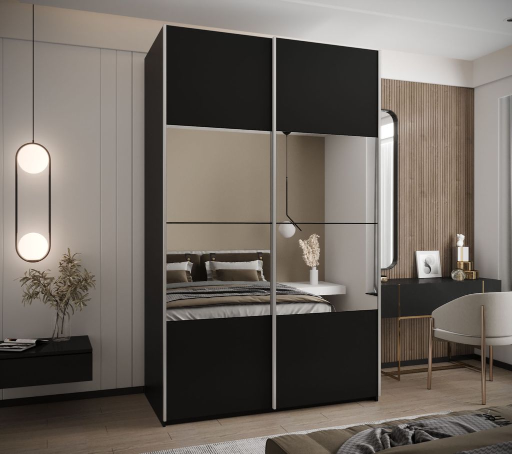 Zweitüriger Kleiderschrank SAMARA 4 - 150 cm, schwarz/silber
