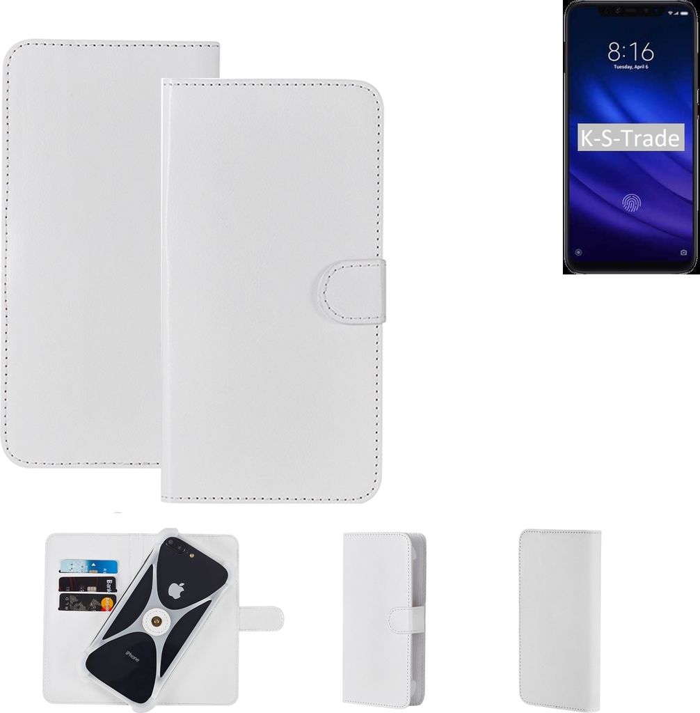 K-S-Trade Handy Hülle Schutz Hülle kompatibel mit Xiaomi Mi 8 Pro Cover Case Bookstyle Bumper weiß 1x