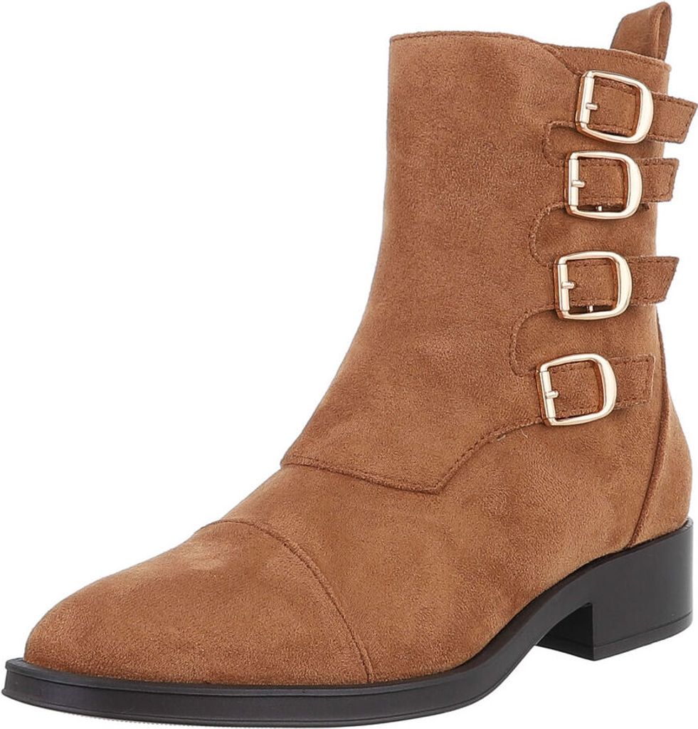 Ital-Design Damen Stiefeletten Western- & Bikerboots Leicht gefüttert Wildlederoptik Flache Stiefeletten 88489478 Camel Gr. 39