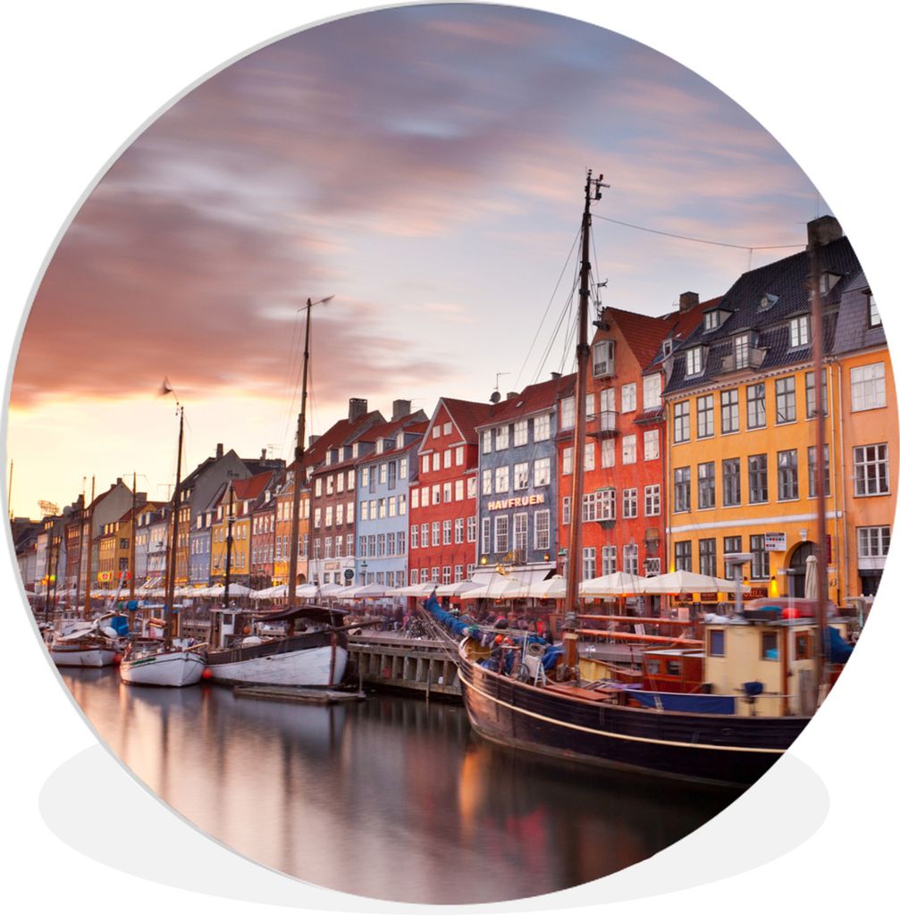 MuchoWow Rundes Wandbild - Runde Bilder Sonnenuntergang in Nyhavn Kopenhagen - Dänemark Ø 30 cm Kreis Wanddekoration Kunststoff - Wandkreis - W...