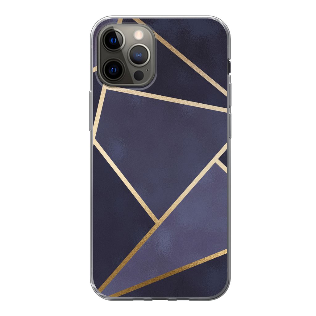 MuchoWow Handyhülle Schutzhülle Hülle für iPhone 12 Pro Marmor - Blau - Collage Silikon Softcase Handy Hülle - Abdeckung