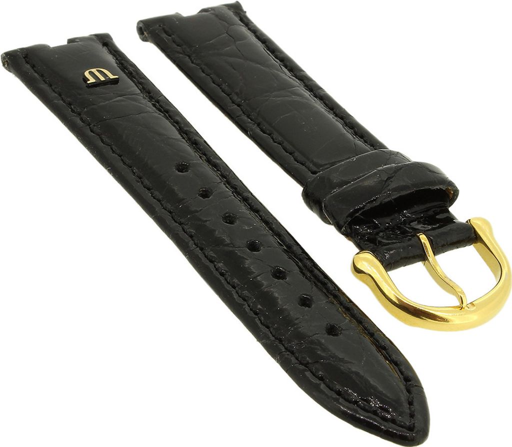 Maurice Lacroix | KROKO ALHAMBRA Uhrenarmband | mit Naht, schwarz , Stegbreite:18mm, Schließe:Gelbgolden