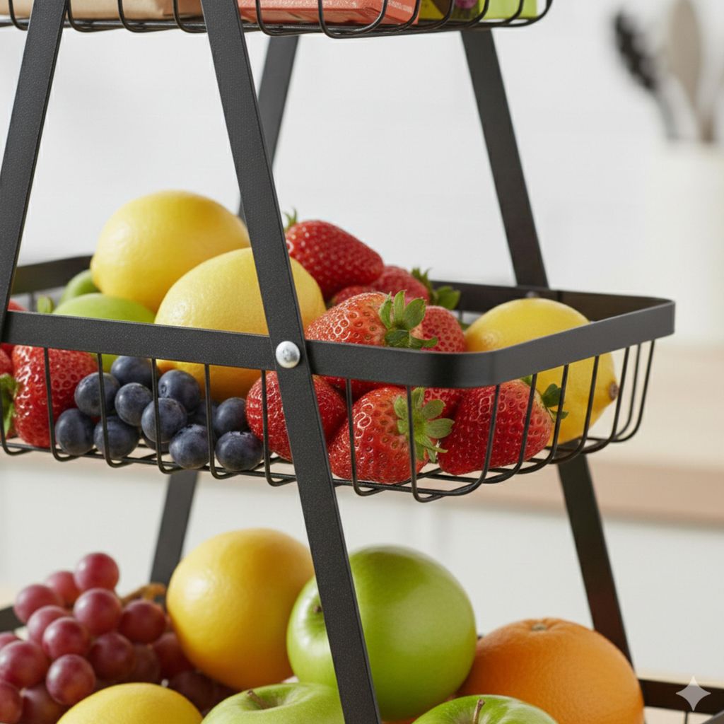 Cestino Portafrutta A 3 Piani In Acciaio Al Carbonio - Supporto Impilabile E Smontabile Per Frutta, Verdura E Snack - Design Elegante Bianco