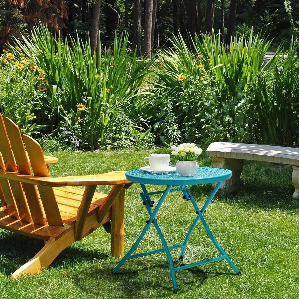 Table d'Appoint Extérieure sans Rouille Pliable et Compacte en Métal Noir - 8
