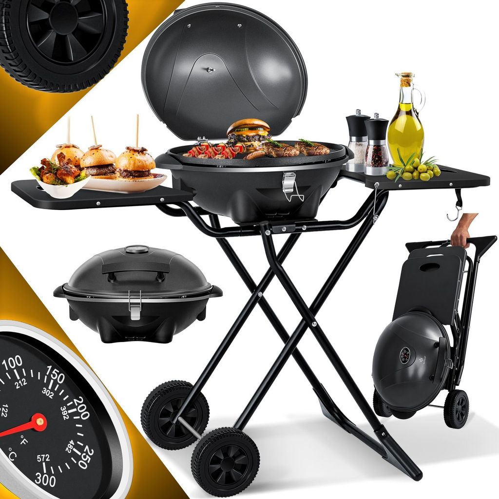 KESSER elektrischer Elektrogrill 2in1 Tischgrill - Standgrill mit Deckel und Standfuß | max. 2400 Watt | Faltbar | Thermometer | Antihaftbeschic...