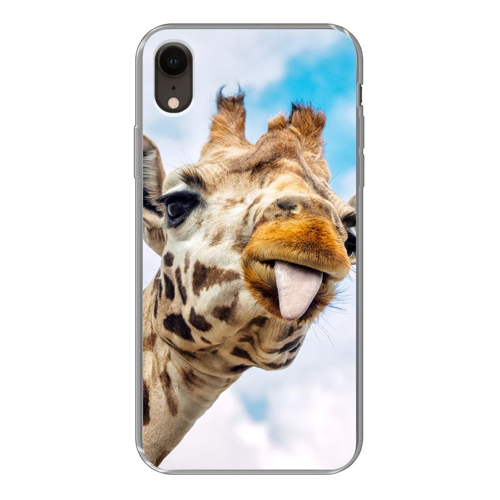 MuchoWow Handyhülle Schutzhülle Hülle für iPhone XR Giraffe - Lustig - Zunge - Kinder - Jungen - Mädchen - Kind Silikon Softcase Handy Hüll...