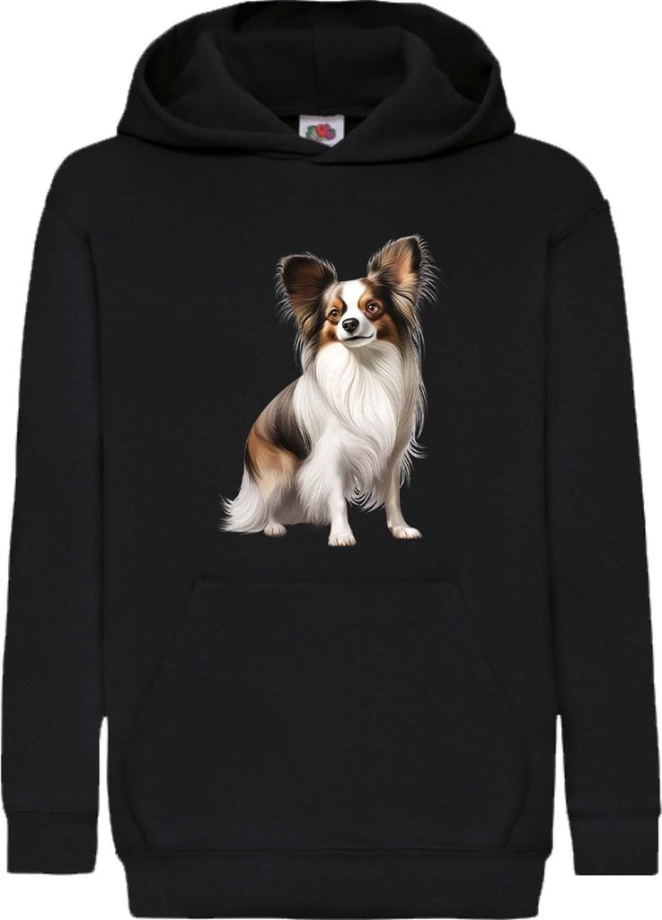 Kinder Kapuzenpullover Dogs Breeds Papillon Dog Breed 005, 9-11 Jahr - 140 / Schwarz