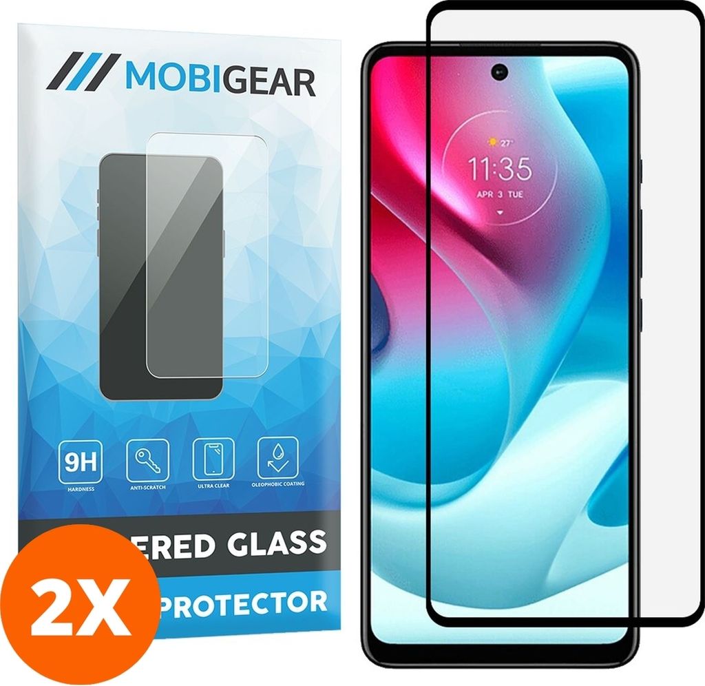 Mobigear Premium 4.99 Motorola Moto G60s Panzerglas Gehärtetes Glas Displayschutz - Hüllenfreundlich - Schwarz (2er Pack)