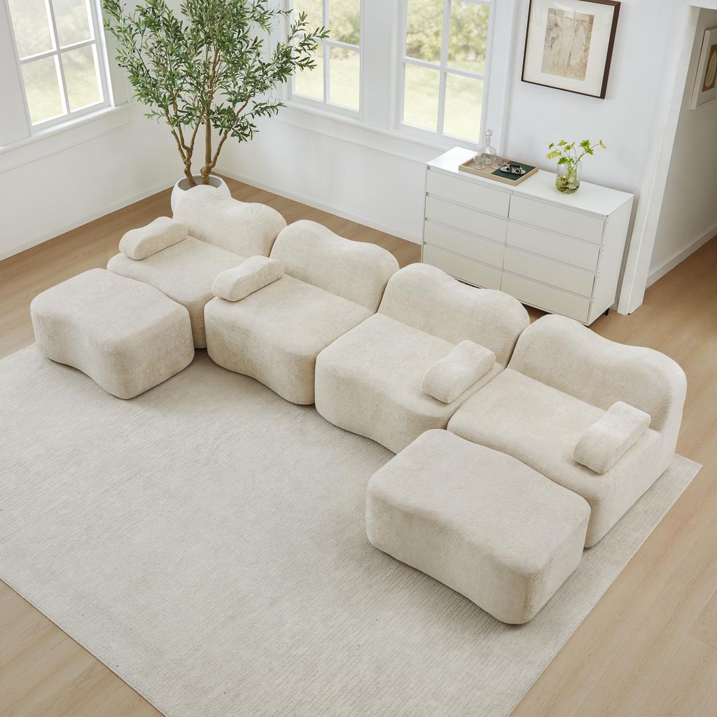 4-Sitzer U-förmiges Modulares Boneless Sofa mit 2 Ottomans, Wellenform, 32D Hochdichtschaum, bewegliches Armlehnenkissen, weicher Stoff,für Wohnz...