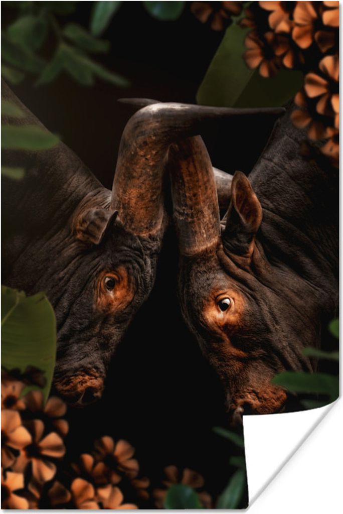 MuchoWow Poster Dschungel - Blumen - Kuh - Pflanzen 40x60 cm - Plakate für die Wand - Poster Babyzimmer