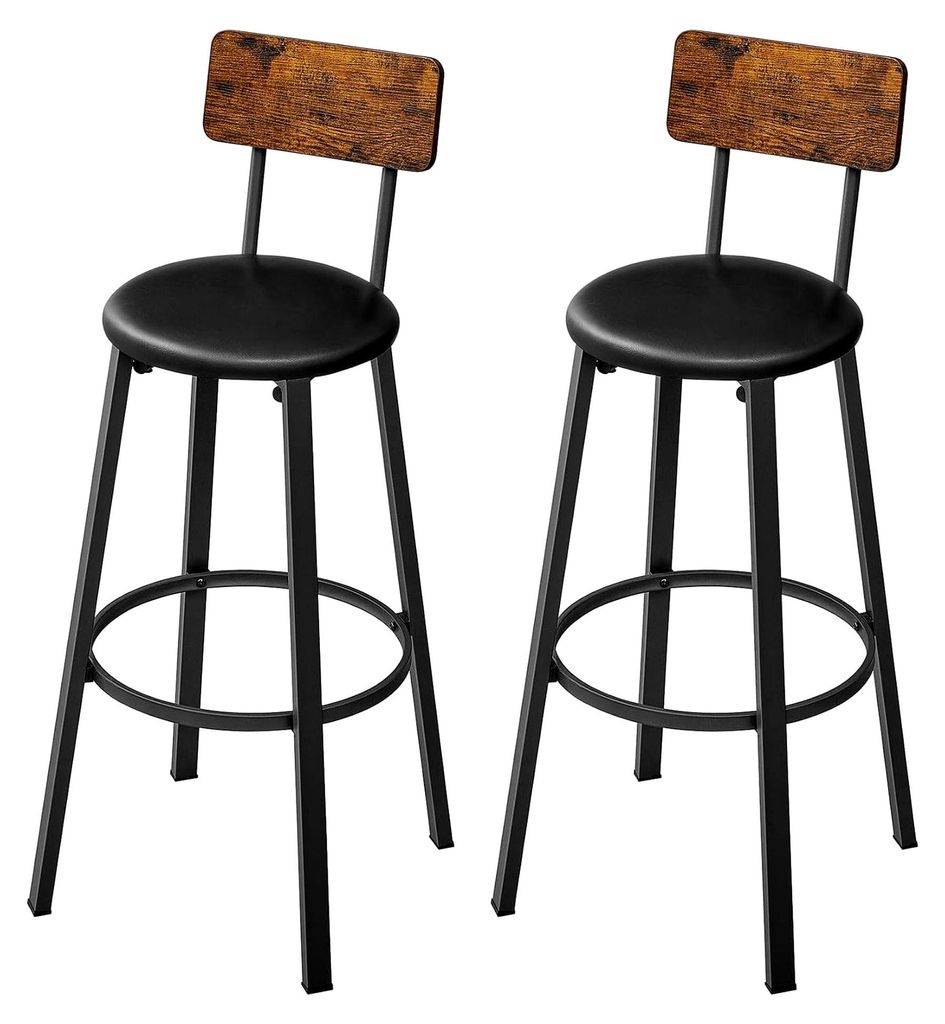Barhocker, 2er Set, mit PolyurethanBezug, Fußstütze, einfacher Aufbau, Industrie-Design, für Esszimmer, Küche, Theke, Bar, vintagebraun-tintens...