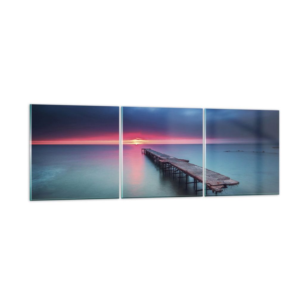 Bilder auf glas - 3 Teile - Brücke Meer Landschaft - 90x30cm - Glasbilder - Wandbilder - Bilder - zum Aufhängen bereit - Wanddekoration aus Glas ...
