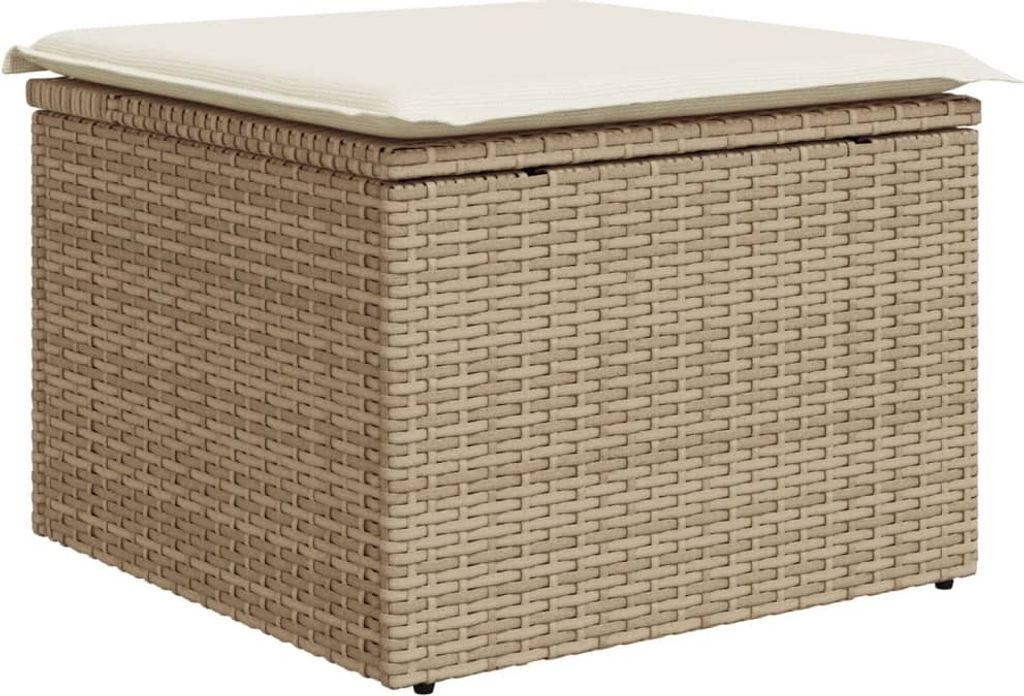 vidaXL Gartenhocker mit Kissen Beige 55x55x37 cm Poly Rattan