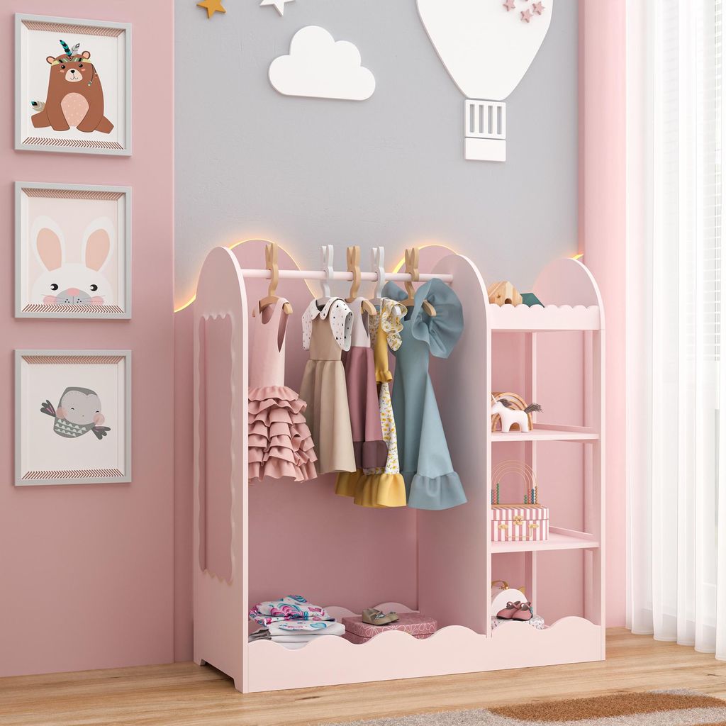 Kindergarderobe 'Vestnes' mit Spiegel und Seitenregal 100 x 94 x 38 cm Wellendesign Baumwolle Candy