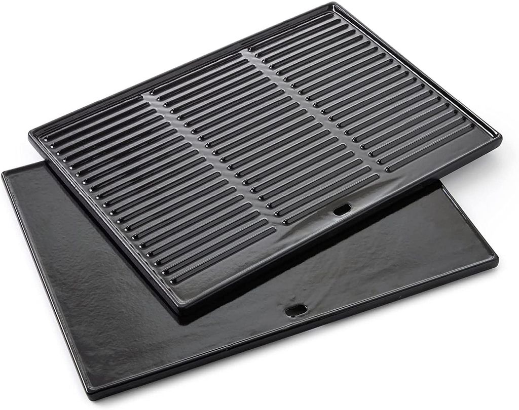 Barbecook Universal Grillplatte Gusseisen flacher und gerippter Seite Plancha Grillplatte für Gasgrill rechteckig 43 x 35 cm